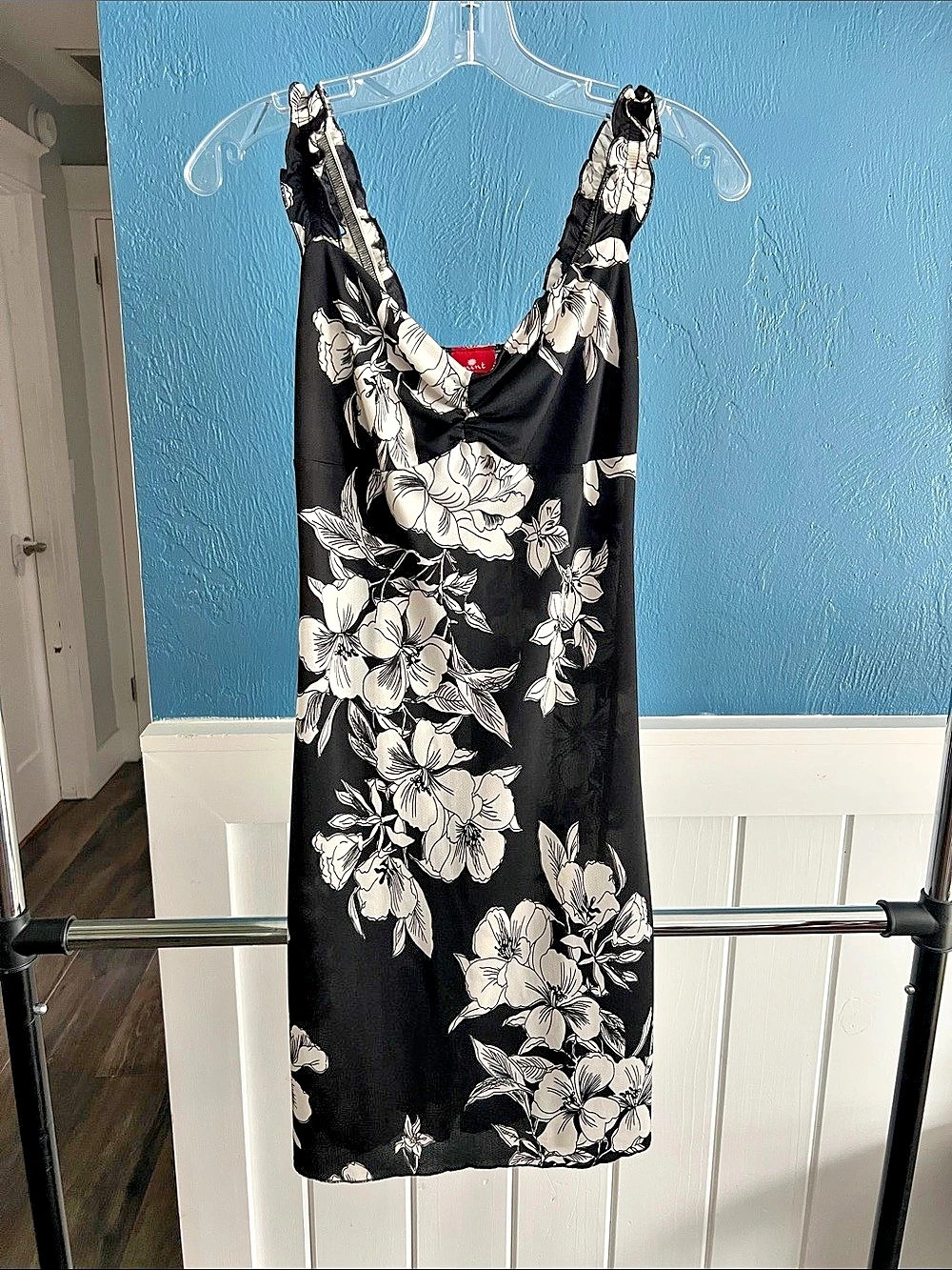 Mint Floral Midi Dress in Black & White